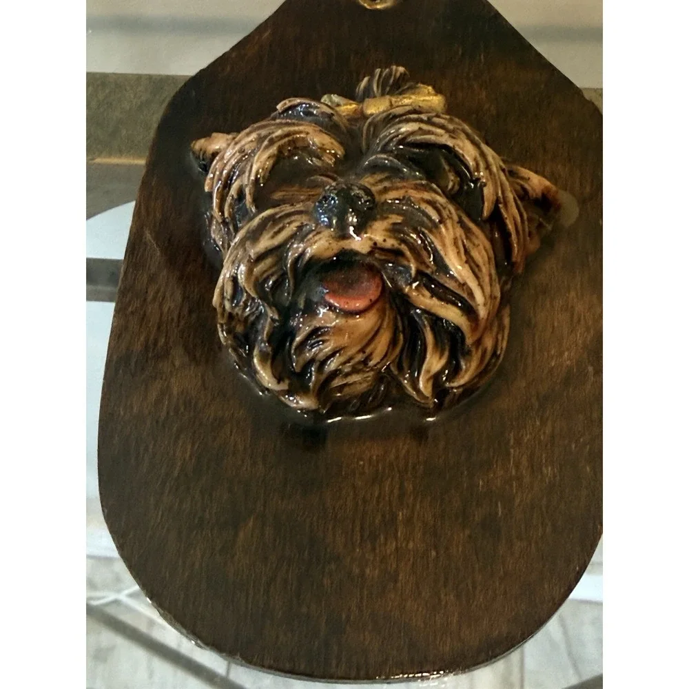 Vintage 3D Yorkshire Terrier Dog Wood Wall Plaque Collectible 1970s